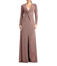 Dress the Population Aya Long Sleeve Plunge Neck Twist Front Maxi Dress
