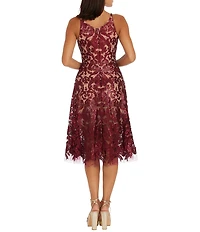 Dress the Population Blair Sequin Embroidered Mesh V-Neck Sleeveless A-Line Midi Dress