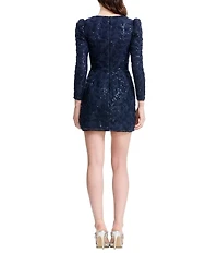Dress the Population Brie Square Neck Long Sleeve Fit & Flare Sequin Mini Dress