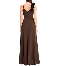 Dress the Population Camelia A-Line V-Neck Rouched Crepe Dress