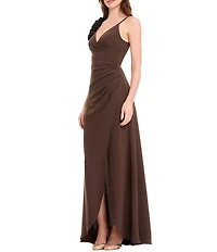 Dress the Population Camelia A-Line V-Neck Rouched Crepe Dress