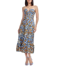 Dress the Population Carina Butterfly Sweetheart Neckline A-Line Ruffle Hem Midi Dress
