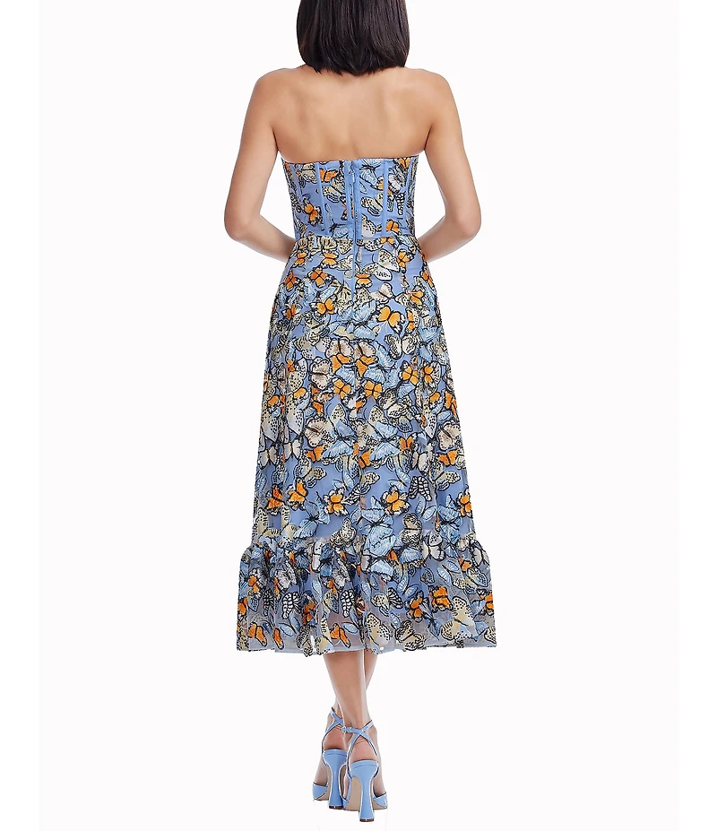 Dress the Population Carina Butterfly Sweetheart Neckline A-Line Ruffle Hem Midi Dress