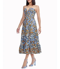 Dress the Population Carina Butterfly Sweetheart Neckline A-Line Ruffle Hem Midi Dress