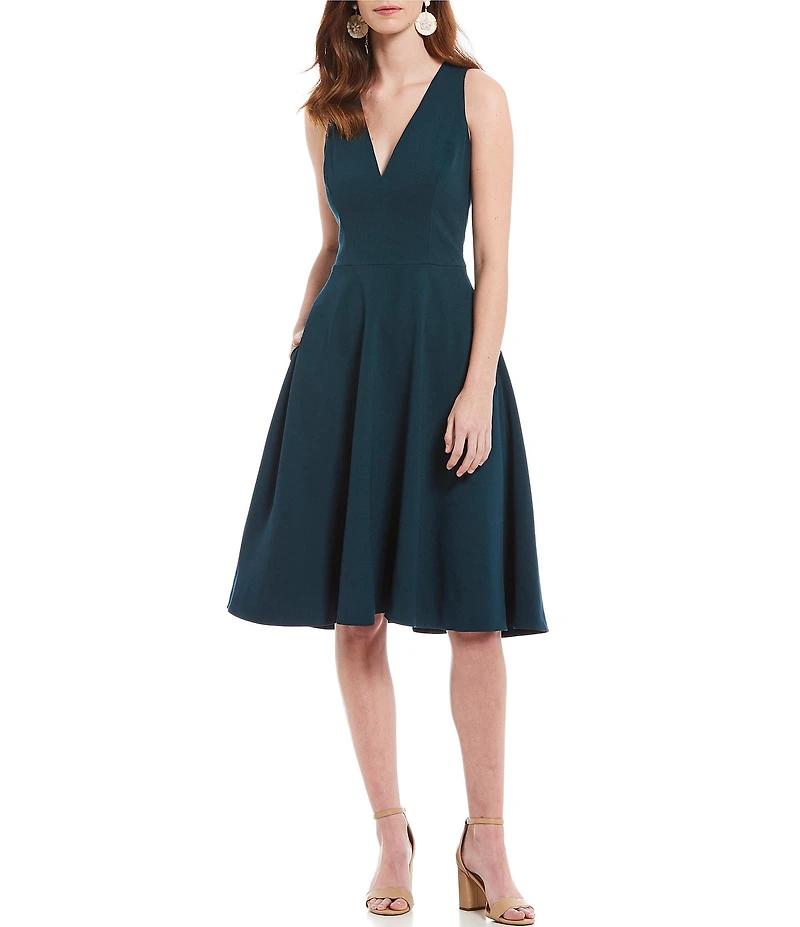 Dress the Population Catalina Crepe V-Neck Sleeveless A-Line Dress