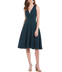 Dress the Population Catalina Crepe V-Neck Sleeveless A-Line Dress