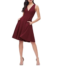 Dress the Population Catalina Crepe V-Neck Sleeveless A-Line Dress