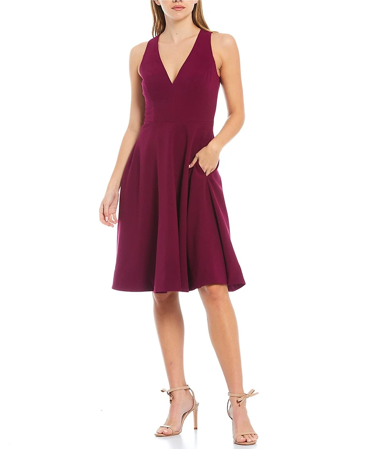 Dress the Population Catalina Crepe V-Neck Sleeveless A-Line Dress