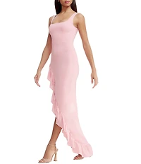 Dress the Population Charlene Square Neck Sleeveless Cascading Ruffle Side Slit Gown