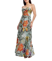 Dress the Population Connor Floral Strapless Sweetheart Bustier A-Line Gown