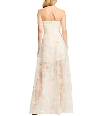 Dress the Population Connor Strapless Bustier 3D Floral Mesh Illusion Hem A-Line Gown