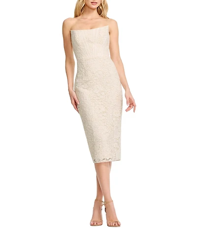 Dress the Population Cosette Corset Lace Strapless Bodycon Midi Dress