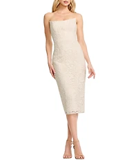 Dress the Population Cosette Corset Lace Strapless Bodycon Midi Dress