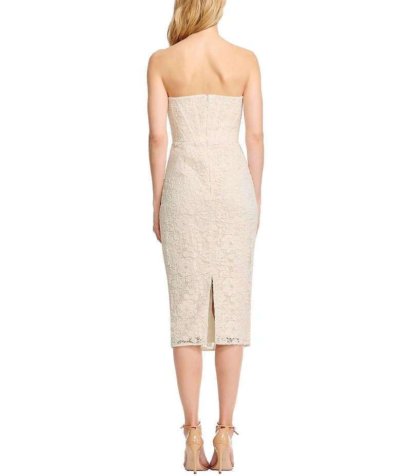 Dress the Population Cosette Corset Lace Strapless Bodycon Midi Dress