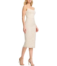 Dress the Population Cosette Corset Lace Strapless Bodycon Midi Dress