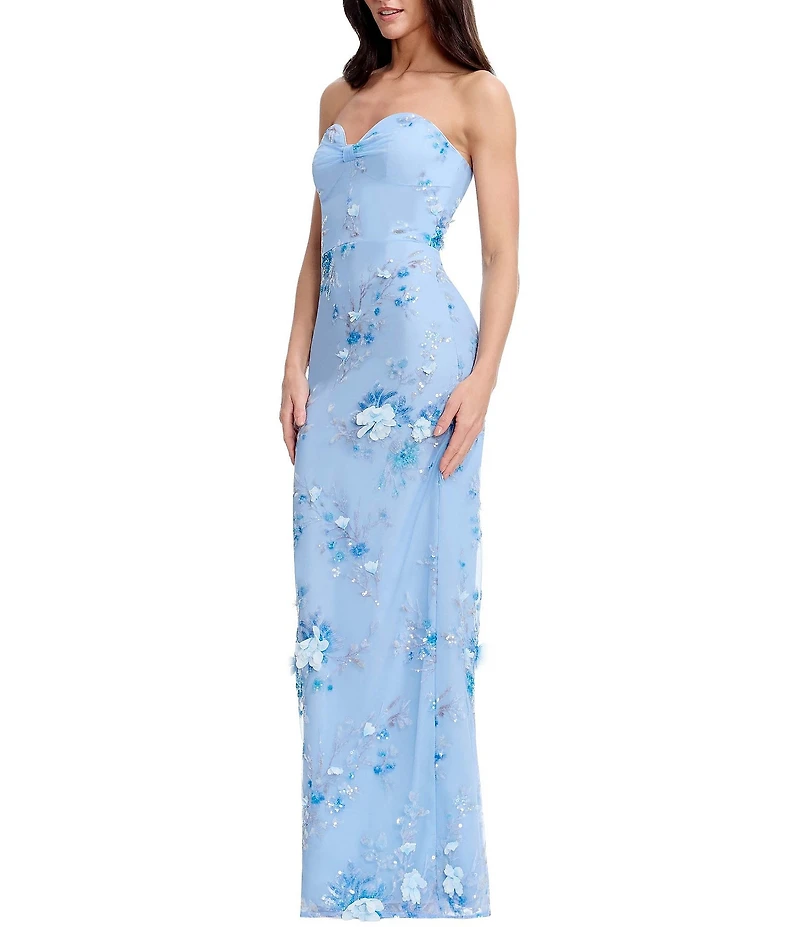 Dress the Population Daisy Strapless Sweetheart Twisted Neckline Column Gown