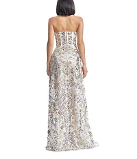 Dress the Population Daven Sweetheart Strapless Embroidered Mesh Corset A-Line Gown