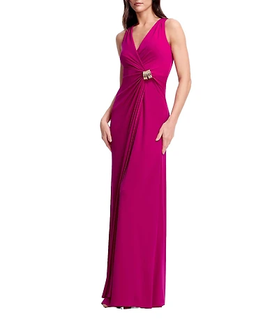 Dress the Population Deb Crepe Sheath Gown With Hardware