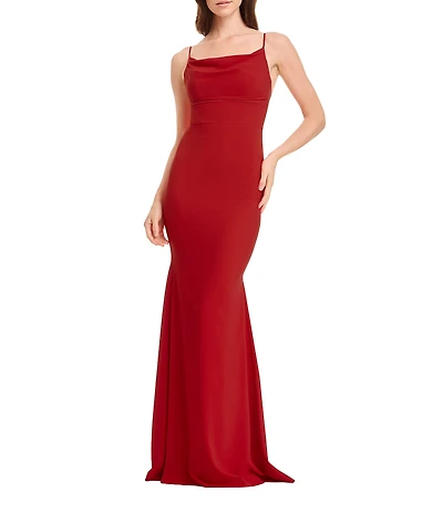Dress The Population Elina Spaghetti Strap Cowl Neck Knit Mermaid Gown