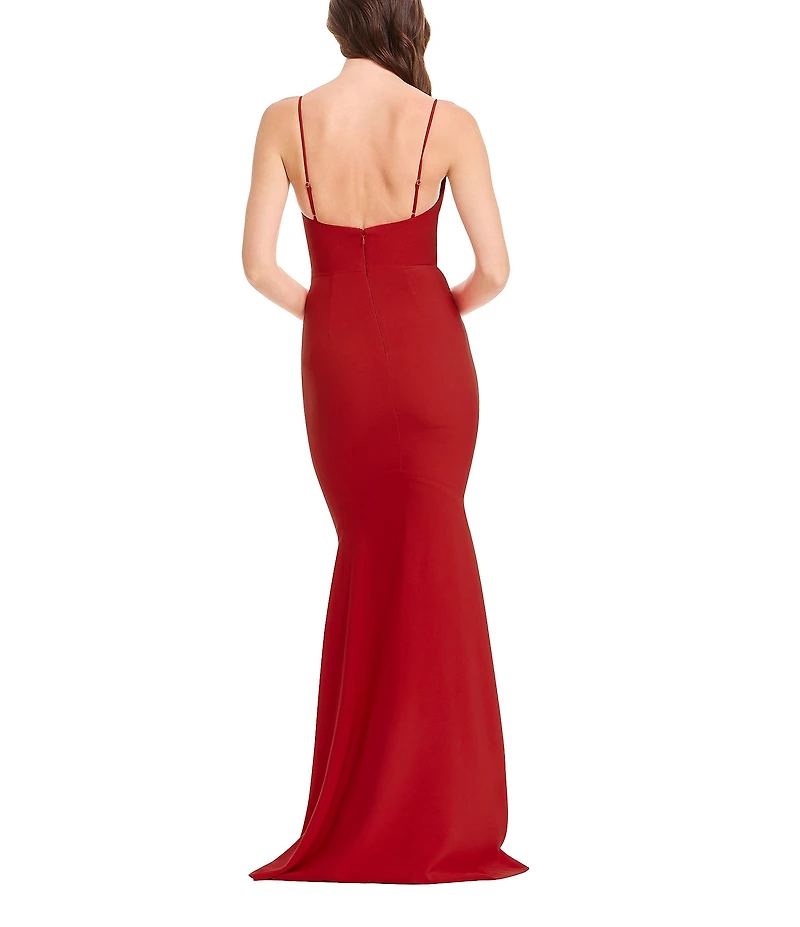 Dress The Population Elina Spaghetti Strap Cowl Neck Knit Mermaid Gown