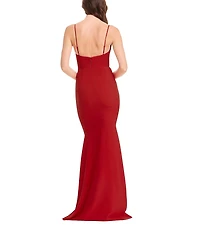 Dress The Population Elina Spaghetti Strap Cowl Neck Knit Mermaid Gown