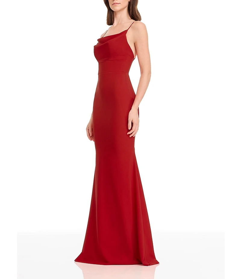 Dress The Population Elina Spaghetti Strap Cowl Neck Knit Mermaid Gown