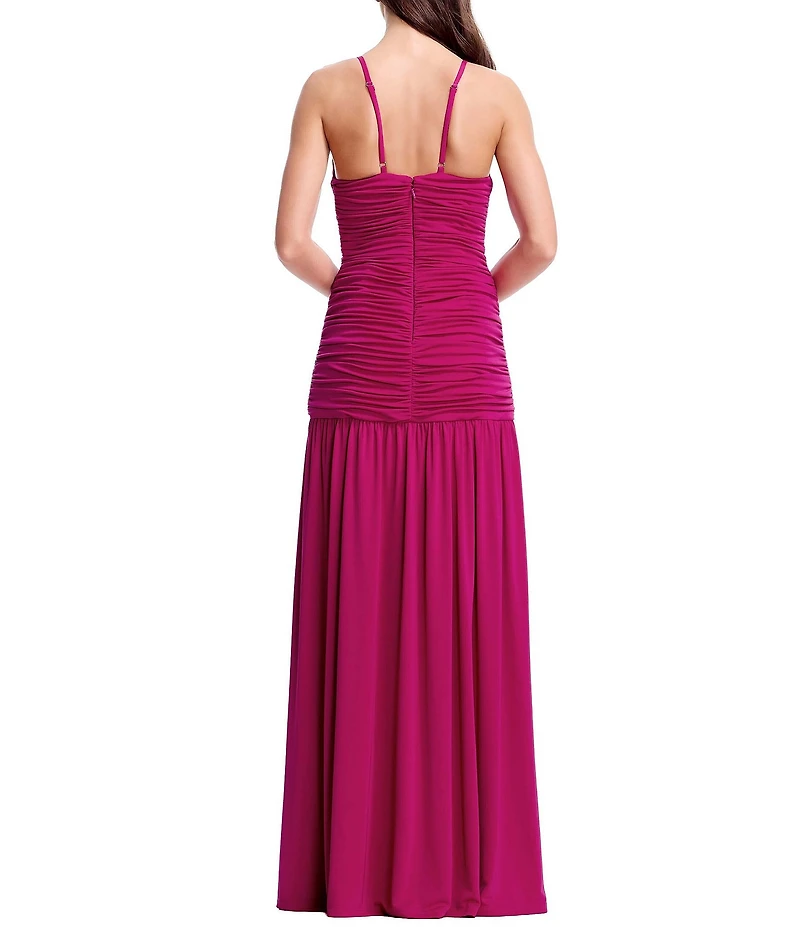 Dress the Population Elora Ruched Drop Waist Long Dress