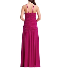 Dress the Population Elora Ruched Drop Waist Long Dress