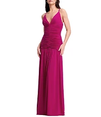Dress the Population Elora Ruched Drop Waist Long Dress