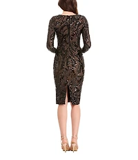 Dress The Population Emmalyn Mesh Sequin Crew Neck Long Sleeve Bodycon Dress