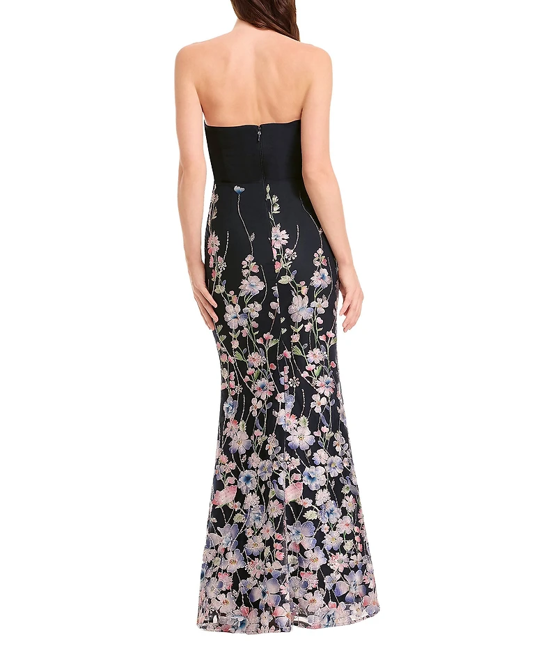 Dress the Population Fernanda Strapless Floral Embroidery Tulle Gown
