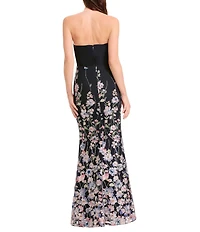 Dress the Population Fernanda Strapless Floral Embroidery Tulle Gown