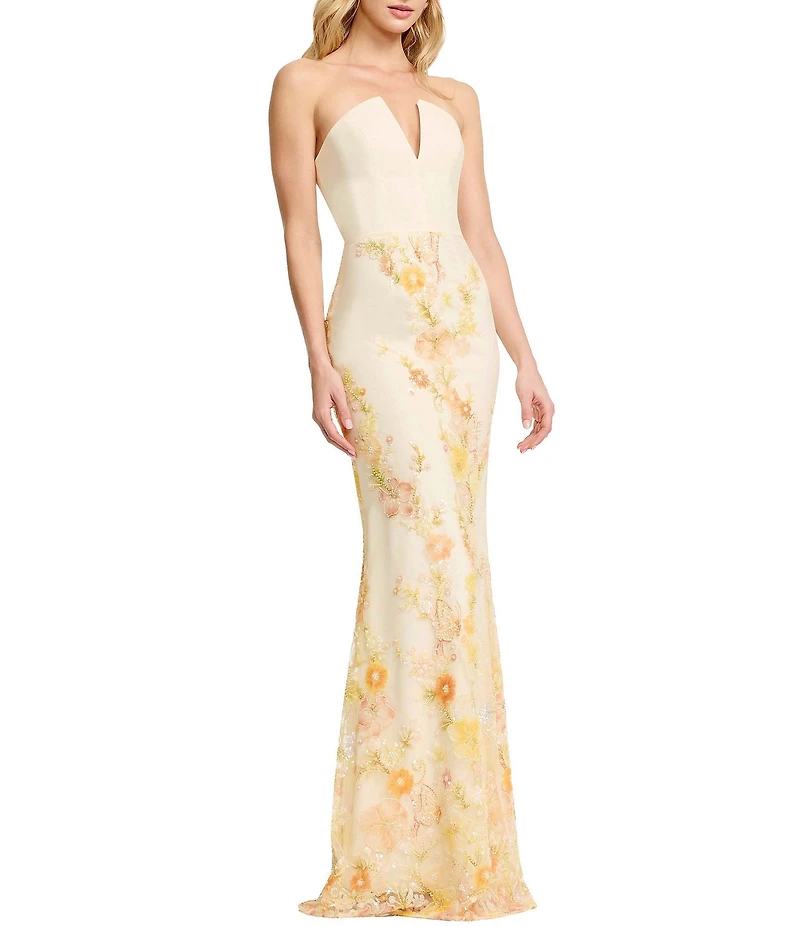 Dress the Population Fernanda Strapless V Neck Long Dress