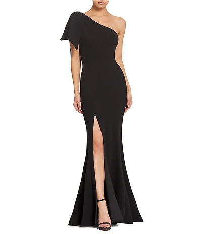 Dress the Population Georgina Asymmetrical Neck Sleeveless Bow Shoulder Maxi Dress