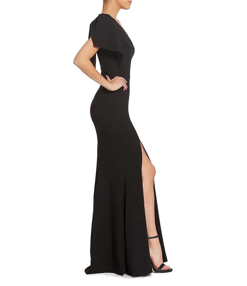 Dress the Population Georgina Asymmetrical Neck Sleeveless Bow Shoulder Maxi Dress