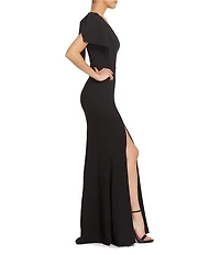 Dress the Population Georgina Asymmetrical Neck Sleeveless Bow Shoulder Maxi Dress