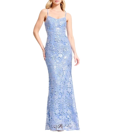 Dress the Population Giovanna Sequin Lace Scoop Neck Sleeveless Sheath Long Gown