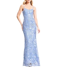 Dress the Population Giovanna Sequin Lace Scoop Neck Sleeveless Sheath Long Gown