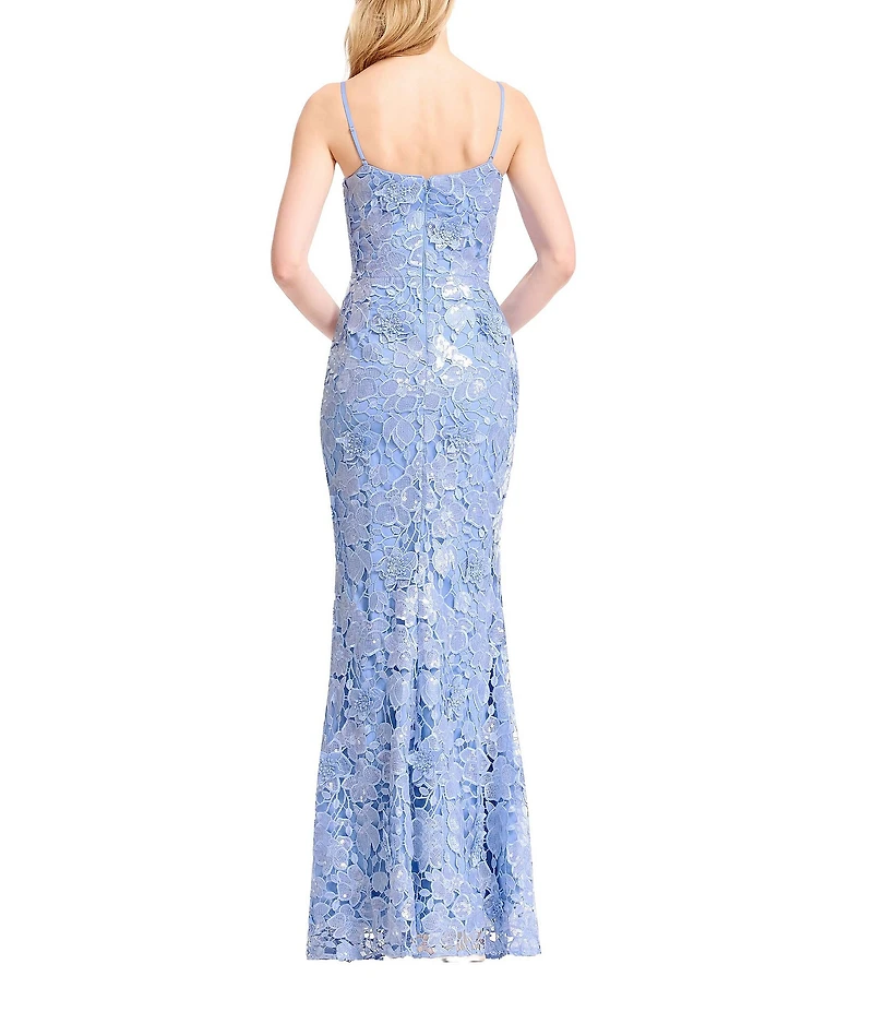 Dress the Population Giovanna Sequin Lace Scoop Neck Sleeveless Sheath Long Gown