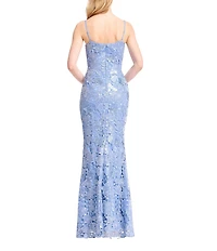 Dress the Population Giovanna Sequin Lace Scoop Neck Sleeveless Sheath Long Gown