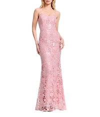 Dress the Population Giovanna Sequin Lace Scoop Neck Sleeveless Sheath Long Gown