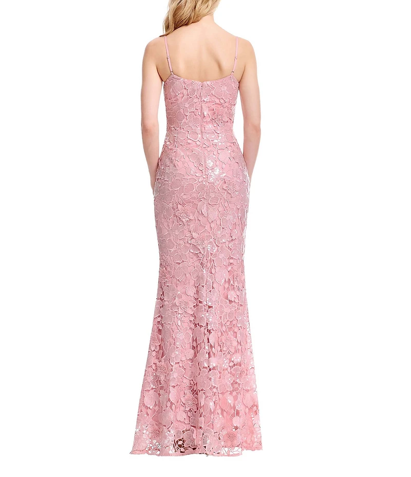 Dress the Population Giovanna Sequin Lace Scoop Neck Sleeveless Sheath Long Gown