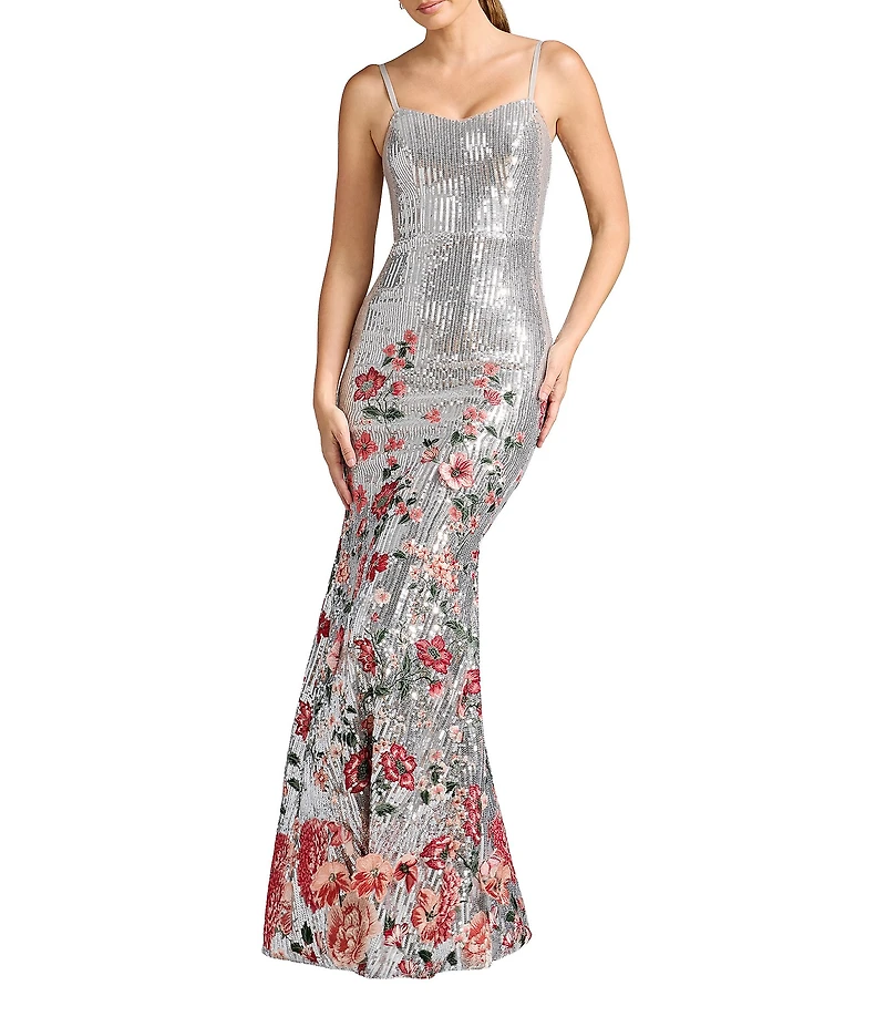 Dress the Population Giovanna Sleeveless Floral Sequin Gown