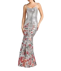 Dress the Population Giovanna Sleeveless Floral Sequin Gown