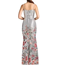 Dress the Population Giovanna Sleeveless Floral Sequin Gown