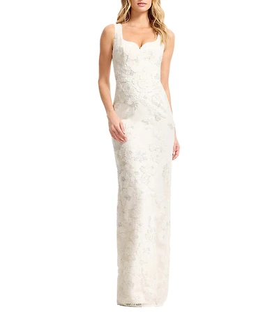 Dress the Population Goldie Embroidered Tulle Sweetheart Neckline Sleeveless Sheath Gown