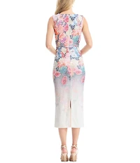 Dress the Population Gretchen Floral Sequin Ombre V-Neck Sleeveless Sheath Midi Dress