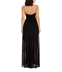 Dress the Population Illusion Plunge Neck Sleeveless Fit and Flare Gown
