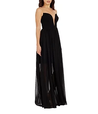 Dress the Population Illusion Plunge Neck Sleeveless Fit and Flare Gown