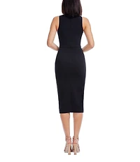 Dress the Population Ines Crew Neck Sleeveless Ruffle Front Crepe Midi Dress